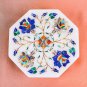 White Marble Collectible Vintage Jewelry Box Lapis Maruqtery Floral Work Decor