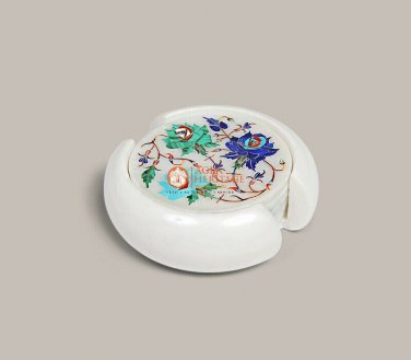 Marble Inlay Coasters Set Semi Precious ,Drink Coasters,Wedding Christmas Gifts