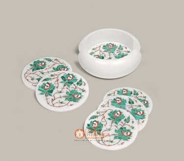 Marble Drinkware Coasters Set Handmade Malachite Stone Inlay Handicrafts Gifts