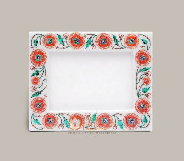 Marble White Photo Organizer Frame Carnelian Maruqtery Fine Floral Design Decor