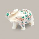 White Marble Wild Elepant Stone Statue Malachite Pietra Dura Inlaid Home Decor