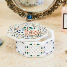 Marble White Handmade Collectible Jewelry Vintage Box Multi Stone Mosaic Decor Marble White Handmade Collectible Jewelry Vintage Box Multi Stone Mosaic Decor