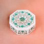 White Marble Handmade Collectible Jewelry Vintage Box Malachite Inlaid Decor Art