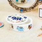 Marble Round Jewelry Lidded Box Lapis Elephant Inlaid Pietradura Floral Art Gift