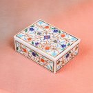 White Marble Collectible Jewelry Vintage Box Marquetry Fine Floral Arts Gift Her