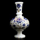 White Marble Decorative Flower Storage Vase Lapis Inlaid Marquetry Floral Decor White Marble Decorative Flower Storage Vase Lapis Inlaid Marquetry Floral Decor