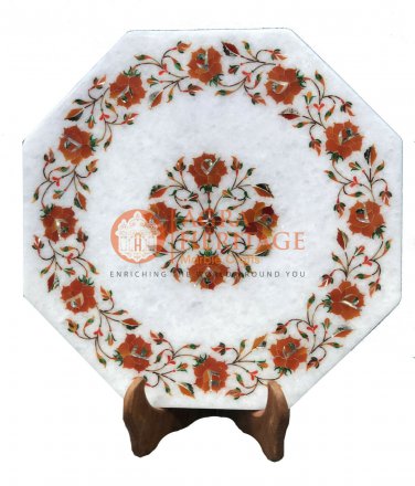12" Marble Coffee Center Table Top Carnelian Inlay Christmas Special Decor E126