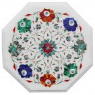 12" White Marble Coffee Corner Table Top Multi Stone Semi Precious Inlay Decor
