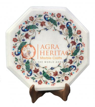 12" Marble Coffee Center Table Top Peacock Floral Marquetry Inlaid Decor E119