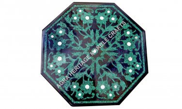15" Black Marble Bedroom Coffee Table Top Malachite Inlay Decorate Kitchen E757