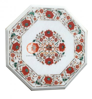 18" Marble Center Coffee Table Top Carnelian Inlay Fine Stone Hallway Decor E148