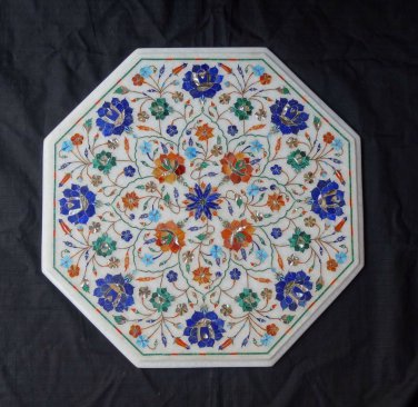 18" Marble Lapis Lazuli Table Dining Top Rare Hakik Turquoise Flower Decor Gifts