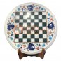 12" Marble Top Round Chess Table Lapis Floral Inlay Hallway Christmas Decor E120