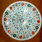 18" White Round Marble Coffee Round Table Top Multi Marquetry Floral Decor E1051