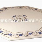 18" White Marble Coffee Table Top Lapis Lazuli Inlay Floral Hallway Decor H4698B