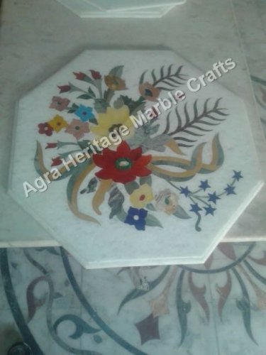 24"x24" Inch White Marble Coffee Table Top Marquetry Christmas Gifts Arts