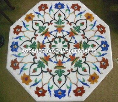 15" Marble Coffee Corner Table Top Malachite Inlaid Marquetry Floral Decor H3104