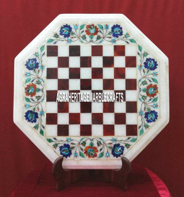 White Marble Coffee Chess Table Top Malachite Inlay Multi Floral Art Decor H3697
