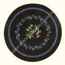 18" Marble Coffee Bedroom Table With Black Top Bird Art Lapis Inlay Decor H4672