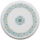 12" White Marble Coffee Center Table Top Turquoise Inlay Floral Art Paito Decor