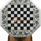 13"x13" Marble White Chess Mosaic Table Top Pauashell Inlay Art Columbus Gift