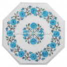 White Marble Coffee Center Table Top Turquoise Inlay Floral Hallway Decor H3058