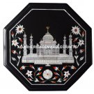 Black Marble Coffee Table Top Rare Tajmahal Marquetry Inlay Home Art Decor H1273