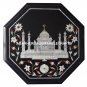 Black Marble Coffee Table Top Rare Tajmahal Marquetry Inlay Home Art Decor H1273