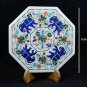 8" Marble Octagon Serving White Plate Marquetry Inlay Lapis Stones Decor H5429