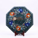 15"x15" Green Marble Top End Table Lapis Inlaid Pietradura Floral Art Home Decor