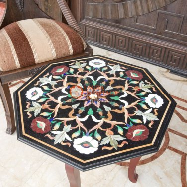 Marble Customize Counter Table Top Antique Multi Stone Marquetry Floral Design