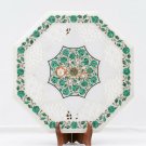 Marble White End Table Top Malachite Inlaid Pietradura Filigree Design Home Deco Marble White End Table Top Malachite Inlaid Pietradura Filigree Design Home Deco