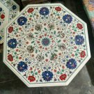 20" White Marble Coffee Table Top Lapis Carnelian Multi Inlay Home Decor E1461