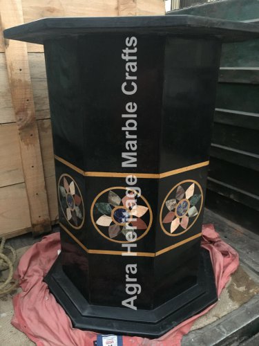 30"x18" Black Marble Stand Base Semi Precious Marquetry Inlaid Home Decor E569