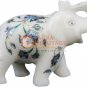3" Marble White Elephant Statue Pauashell Inlaid Floral Art Thanksgiving Gift