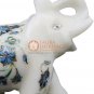 3" Marble White Elephant Statue Pauashell Inlaid Floral Art Thanksgiving Gift