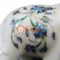 3" Marble White Elephant Statue Pauashell Inlaid Floral Art Thanksgiving Gift
