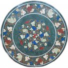 36" Green Marble Dining Table Top Pietra Dura Inlay Art Housewarming Gift Decor