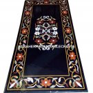 Black Marble Dining Center Table Top Rare Inlaid Mosaic Art Outdoor Decor H2490
