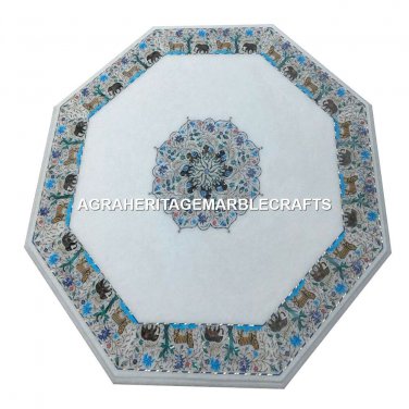 Marble Outdoor Coffee Cafe Table Top Animal Floral Fine Art Mosaic Decor H4499