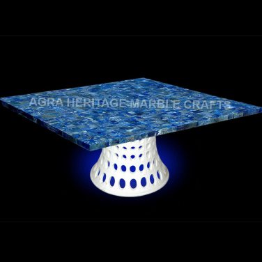 Marble Side Coffee Dining Table Top Random Lapis Lazuli Inlay Patio Decor E1333