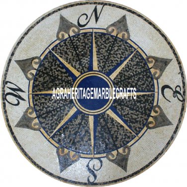 Italian Antique Marble Custom Dining Table Wheel Art Mosaic Inlay Living H3893