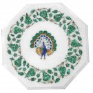 12" Marble Coffee Table Top Malachite Inlay Grapes Floral Peacock Design Decor 12" Marble Coffee Table Top Malachite Inlay Grapes Floral Peacock Design Decor