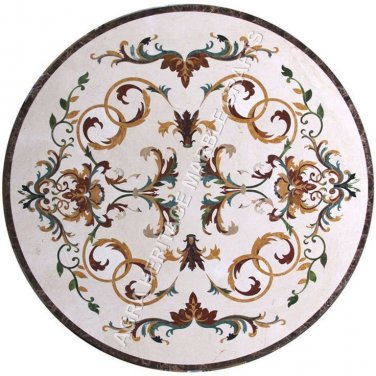 24" White Marble Coffee Kitchen Table Top Italian Inlaid Art Bedroom Decor H4832