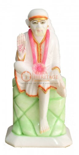 8" Marble Shirdi Sai Baba Statue Handmade Art Traditional Gift Home Decor E1306