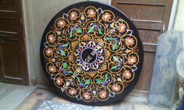 36" Marble Black Dining Outdoor Table Top Inlay Marquetry Italian Decor H1972A