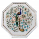 12" Marble Coffee Center Table Top Marquetry Peacock Inlay Art Patio Decor E438A