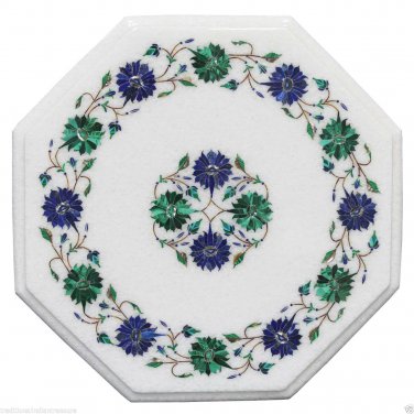 12" Marble Center Table Top Lapis Stone Pietra Dura Inlay Halloween Garden Decor