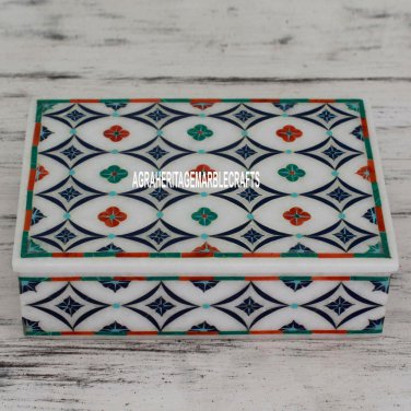 6"x4"x2" Marble White Personalized Jewelry Box Multi Inlay Wedding Gift Decor