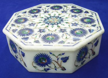 5"x5"x2" Marble Jewelry Ring Box Lapis Lazuli Stone Inlay Handicraft Art Decor